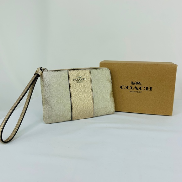 Coach Signature Logo Gold Wristlet - Picture 5 of 8